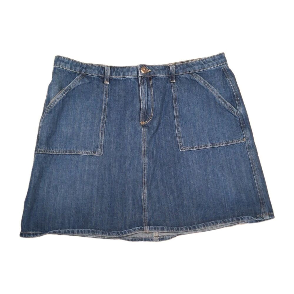 Sz 18 Falls Creek Blue Denim Skirt Front Pockets Womens Casual Stretch A-Line